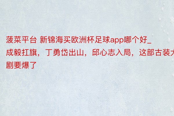 菠菜平台 新锦海买欧洲杯足球app哪个好_成毅扛旗，丁勇岱出山，邱心志入局，这部古装大剧要爆了