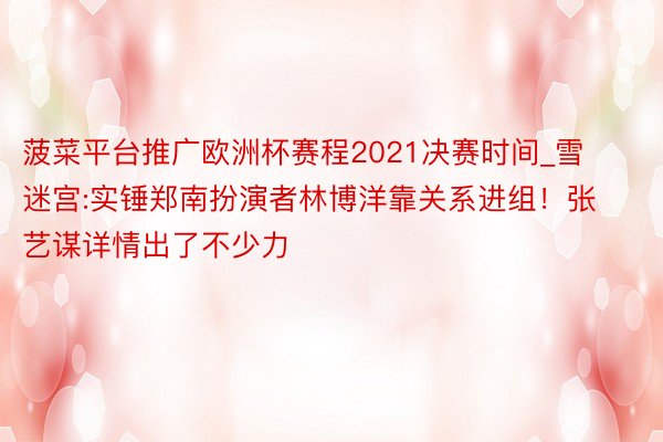 菠菜平台推广欧洲杯赛程2021决赛时间_雪迷宫:实锤郑南扮演者林博洋靠关系进组！张艺谋详情出了不少力